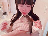 Asian teen with a doll-like face BabyYurin gives a slow sensuous BJ to her man at home 5