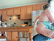 Bisexual submissive BBW serves both kinky hubby and his wife on the dinner table 6