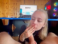 Blonde angel Fleamx gets her cheeks filled with jizz after licking and sucking a big XXX manhood 4
