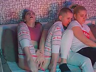 Slutty teen gal lets her bestie's BF play with her pussy during the movie night 11