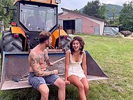 Two hot guys give a helping hand to Italian babe Beatrice Segreti in the garage 6