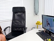 Kinky British business woman ignores an unknown dude fucking her face and pussy in the office 5