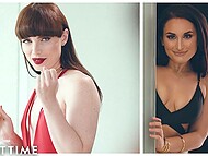 Cute tranny in red swimsuit Natalie Mars impresses Gabriella Paltrova with her sexual skills 4