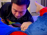 Lecherous stepsister Ahri Suu gets horny when giving massage to her stepbro Max Solid and gets down to fucking him 9