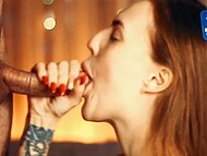 Comely long-haired wench amaz1s yearned for his sperm to shower her face 9