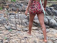 Amateur Ebony tart poses for the camera when masturbating and squirting outdoors 11