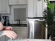 Buxom seductress Cubbi Thompson exposes her huge naturals when baking a giant cookie cake 7