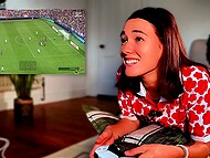 Cheekymz plays FIFA and has her slit banged with a fucking machine at the same time 6