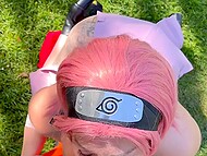 Katejenn's Sakura cosplay led to her face getting covered in semen in the park 9