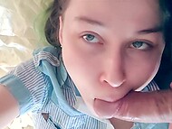 Frolic teen stepsister takes a selfie with her beloved stepbrother's boner in the morning