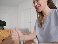 Cute nurse DickForLily uses her mouth to measure the neighbor guy's temperature and treats him with her twat 4