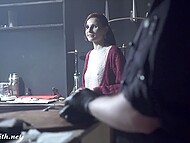 Shameless babe Jeny Smith overflows in the club with painted shorts that seem like real 5