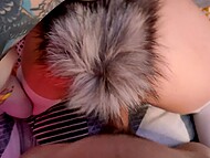 Attractive Catgirl in sexy stockings swallowed my semen after I fucked her mouth in POV 7