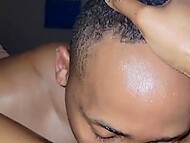 Curvy Ebony whore with big boobs spreads legs to have her snatch licked by her black lover 11