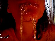 Filthy girl Lanreta receiving numerous explosive cum blasts into her mouth compilation 5