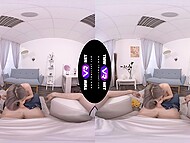 Winsome blonde wench pleases her man with riding his phallus in VR porn 7