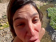 Expectant Latina wife Alynova1 experiences the joys of anal penetration outdoors to stimulate labor 8