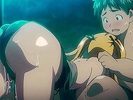 Hentai meitene kāro mitras lūpas uz savām atklātajām krūtīm un izpleš kājas intensīvai vagīnas izdrāšanai