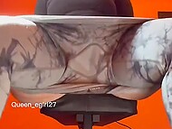 Fit tart Queenegirlsback teases with her bi booty and rubs her cunny on the chair after a workout in the gym 5