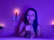 Amateur solo chick BigTittyGothEgg drills her slit with a rubber cock in the candle light 5