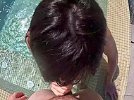 Luscious brunette wraps her lips around lover's dick before it penetrates her anal hole outdoors 8