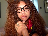 Eager to please, Ebony Hermione with braces, Money Shot Babez, blows her partner's black magic wand 6