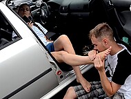 Kinky voyeur gazes upon her towering, captivating toes and worships them in the parking lot 4