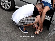 Kinky voyeur gazes upon her towering, captivating toes and worships them in the parking lot 5