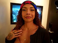 Kinky Ebony with curly hair fools around at airport and pool and lets a dude fuck her in public 4