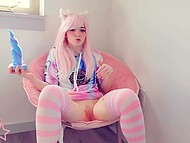 Sweet Hentai babe Lana Bee is back to play with her new candy-colored sex toy 4