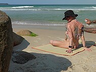 Lecherous cutie Sammm Next Door blows her man's cock on the nudist beach  on Brazilian shores 6