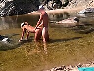 Horny exotic Latina eagerly enjoys stroking and fucking a big cock and massive cumshots on the beach 5