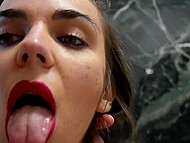 The stud quenches his desire by fucking Bad Giorgia in the shower and commands her to lick the semen off the glass 10
