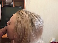 Stacy Starando's tempting blowjob leads to her taking a mouthful of cum which she swallows 5