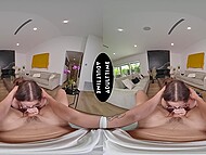 Leana Lovings throats and titty-fucks your cock, capturing every inch in her mouth before riding you in VR video 6