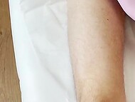 Cute student Sugar Nadya was learning how to depilate and caused a male client's messy orgasm 7