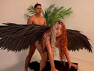 Celeste Alba, fantastic model with her black wings, seduces a photographer in the studio 7