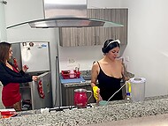 Horny boss Anitta Miller devours her Latina maid's generous bottom in the kitchen 4