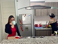 Horny boss Anitta Miller devours her Latina maid's generous bottom in the kitchen 5