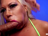 Blonde MILF shakes her immense milk jugs when blowing and fucking a cock  4