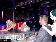 Cum dumpster strippers Coco Lovelock and Haley Spades tease a lucky cock on Christmas 5