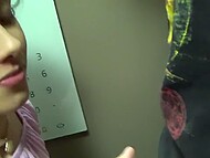 Dollscult dives into the elevator for a sexual public encounter with two strangers 5