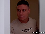 Martin Spell and his friend shove their both dicks into slutty roommate's elastic vagina 6