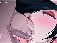 Cartoon hottie Greedyneko having her mouth and vagina stuffed with two immense wieners 5