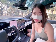 Amateur Asian street whore SSR Peach gives head to the owner of the expensive car outdoors 4