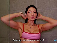 Awesome Colombian stepsister Miss Ary asks stepbrother to use his shower and uses his dick as well 5