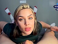 Stepsister skillfully uses stepbrother's penis to perform fellatio, POV 4