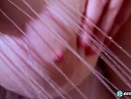 Super-busty blonde BBW Codi caresses her amazing melons and masturbates in the shower 7