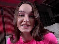Attractive brunette Hazel Moore lets a lover use all her holes after giving him a footjob 4