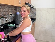 Amateur Latina MIL Kira Blonde teases with her bubble ass and gets on the knees to blow BBC in the kitchen 6